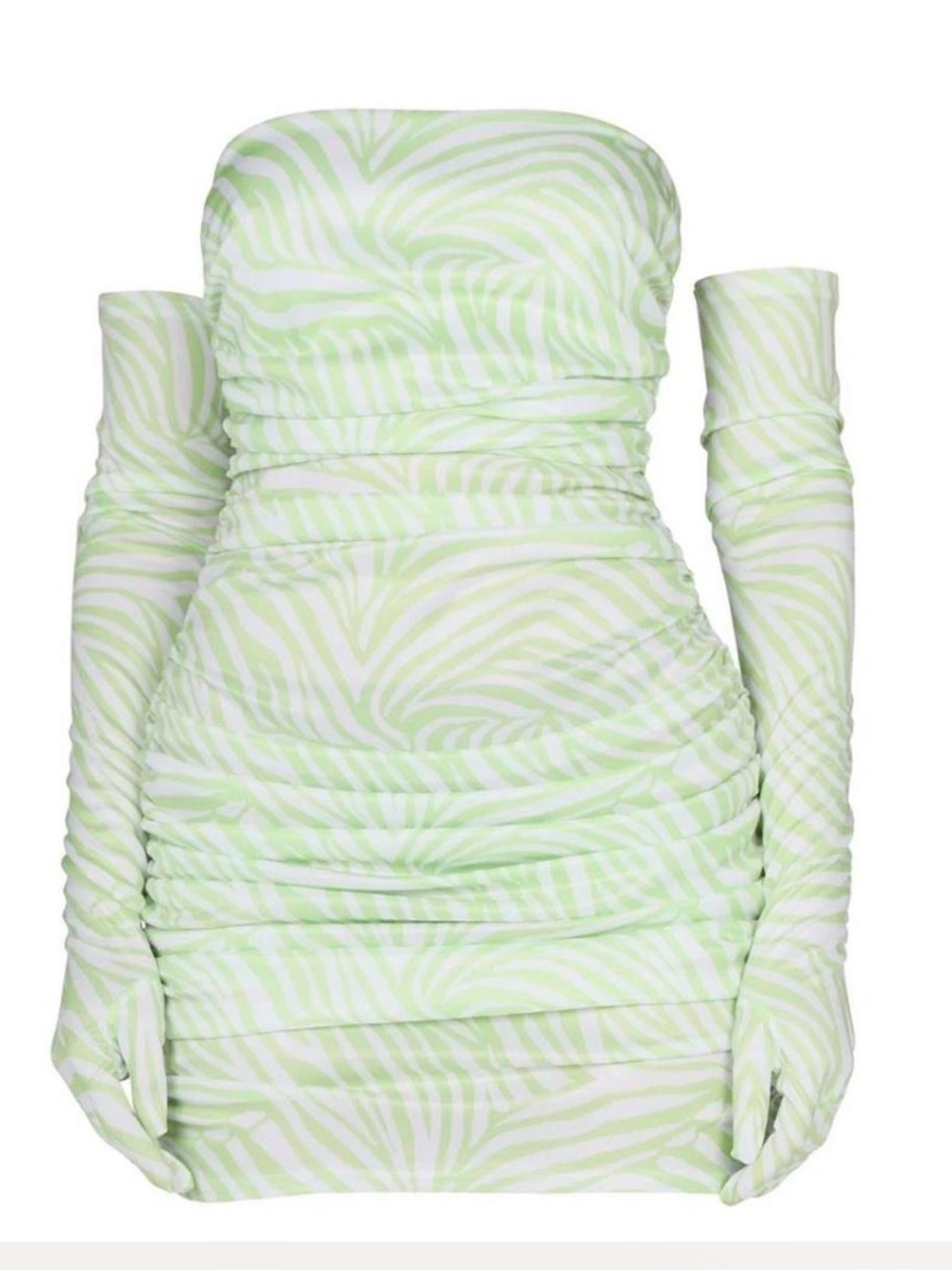 Miscreants London Cupid mini dress Strapless with Gloves Light Green Zebra US 10